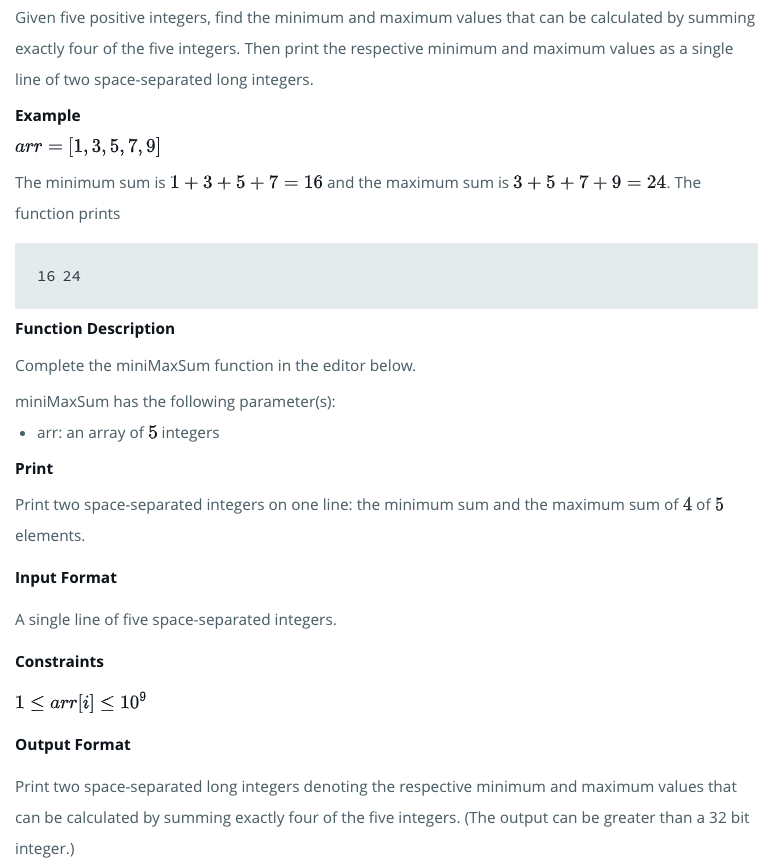 HackerRank 問題: Mini-Max Sum