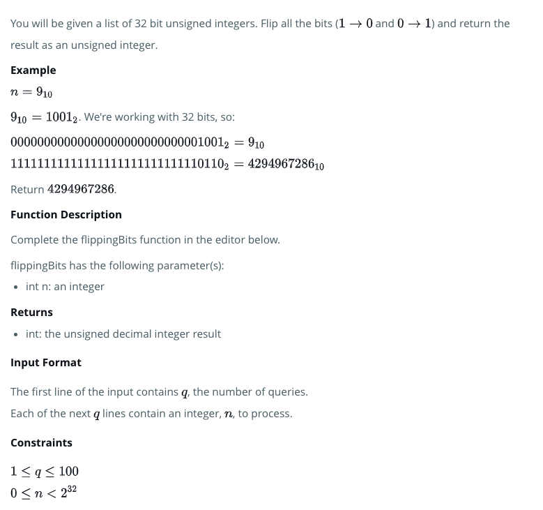 HackerRank 問題: Flipping bits