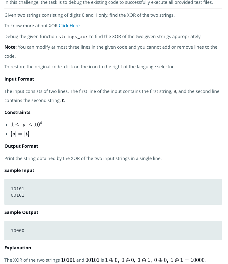 HackerRank 問題: XOR Strings 2