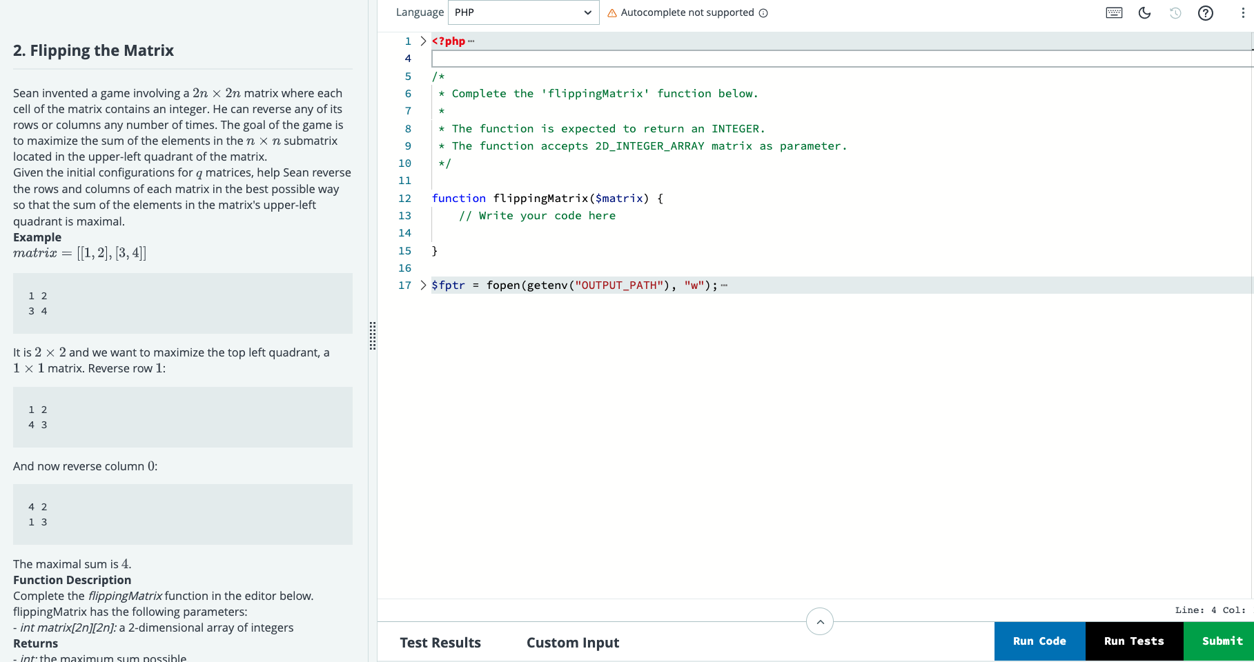 HackerRank 問題: flippingMatrix