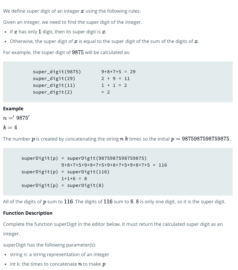 HackerRank 問題: Recursive Digit Sum