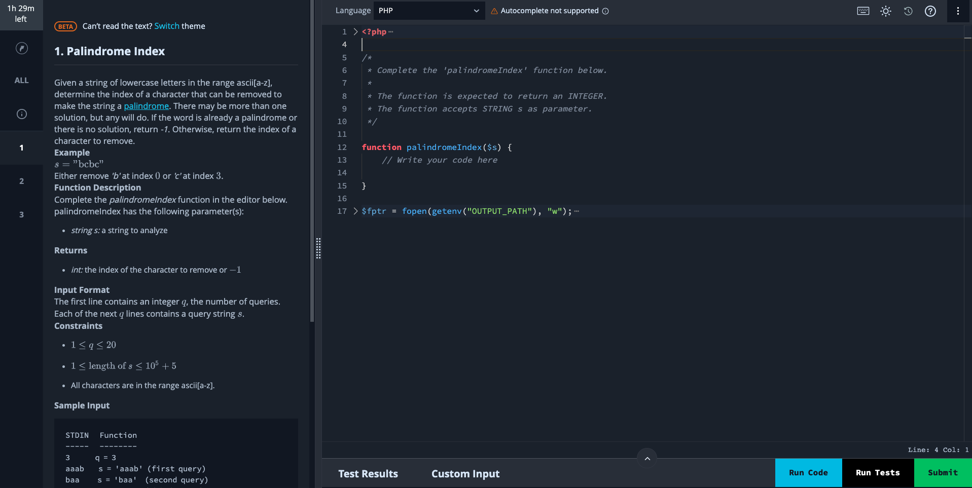 HackerRank 問題: Palindrome Index