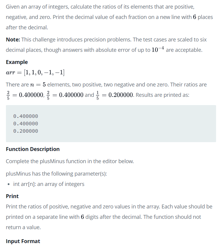 HackerRank 问题: Plus Minus