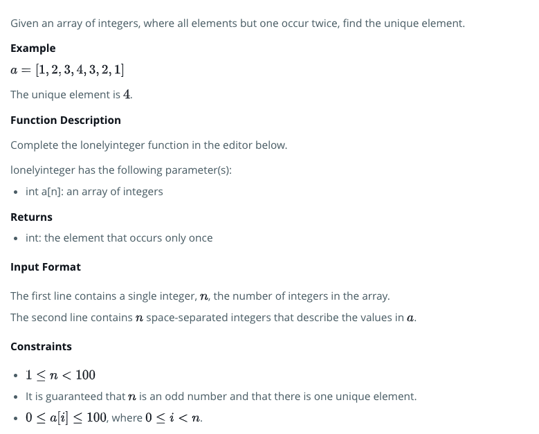 HackerRank 问题: Lonely Integer