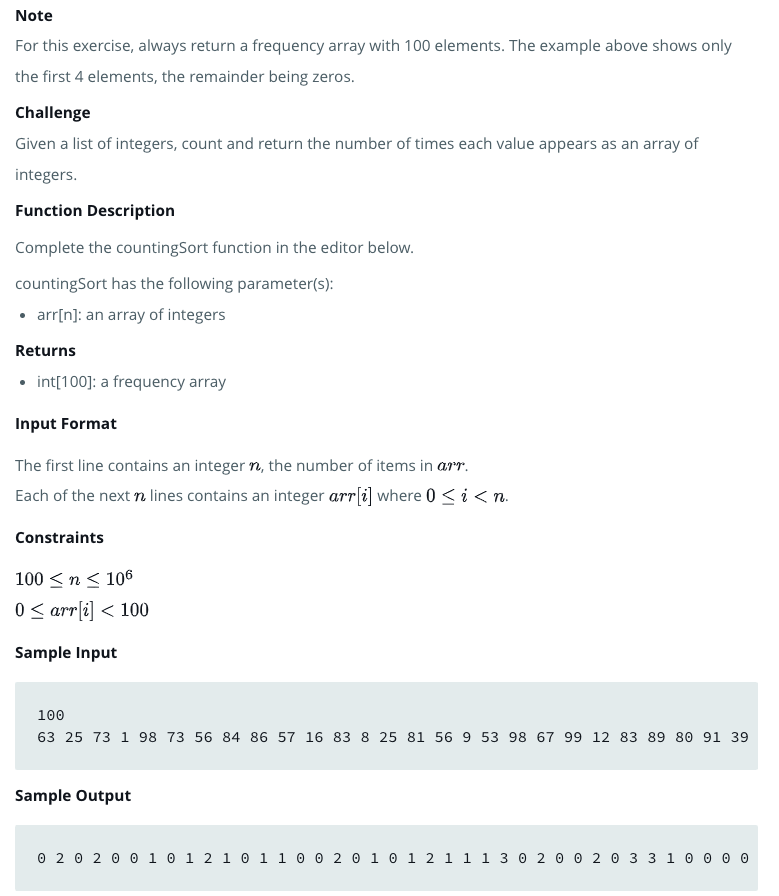 HackerRank 问题: countingSort