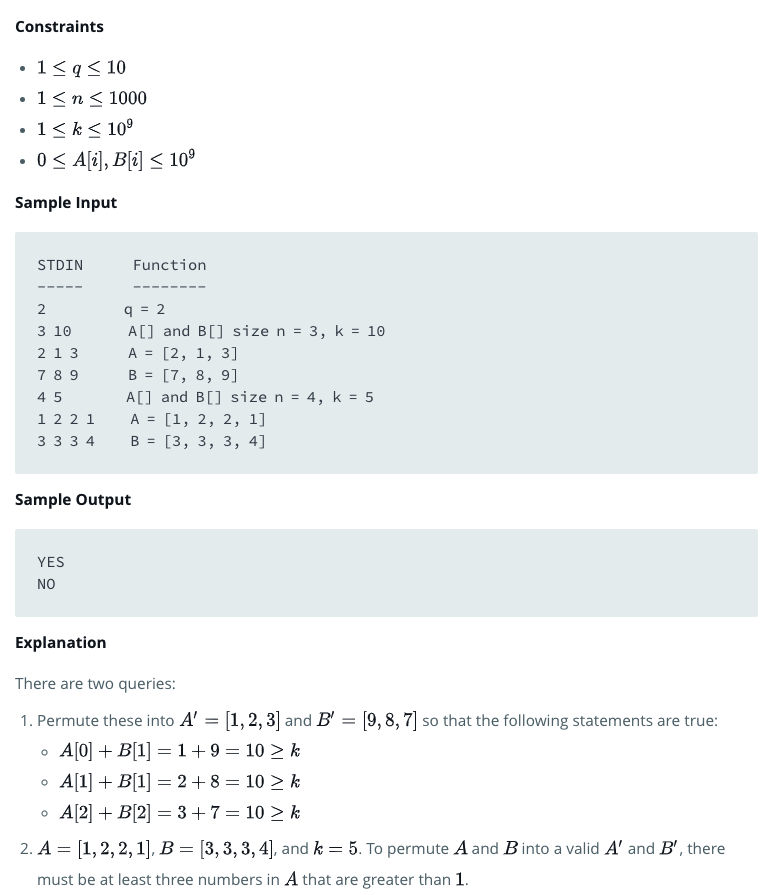 HackerRank 问题: twoArrays