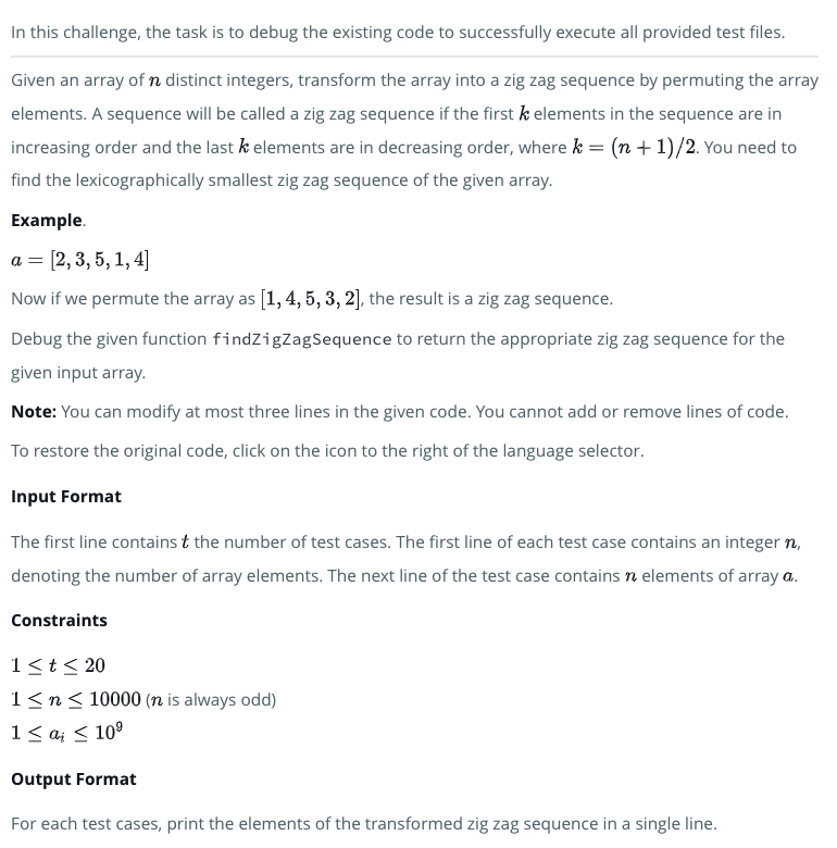 HackerRank 问题: Zig Zag Sequence