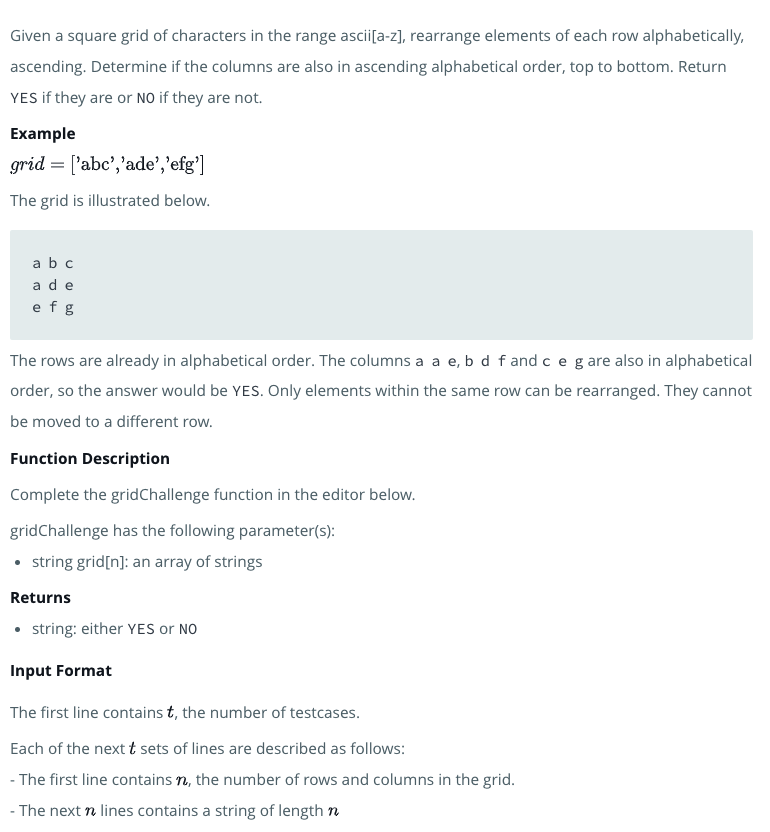 HackerRank 问题: Grid Challenge